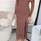 STELLA OFF SHOULDER MAXI - CHOCOLATE