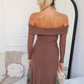 STELLA OFF SHOULDER MAXI - CHOCOLATE