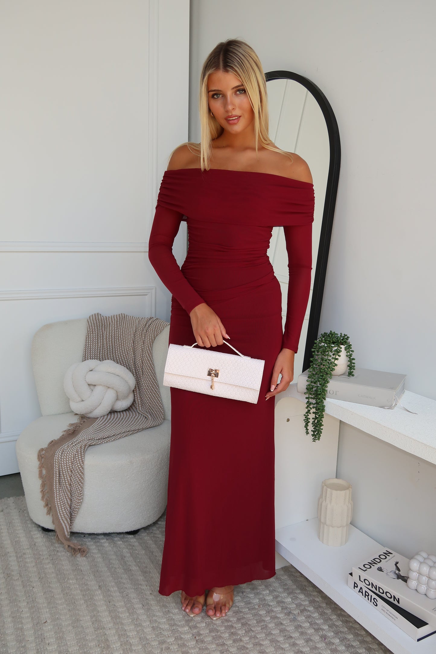 ARIA OFF SHOULDER MAXI - WINE