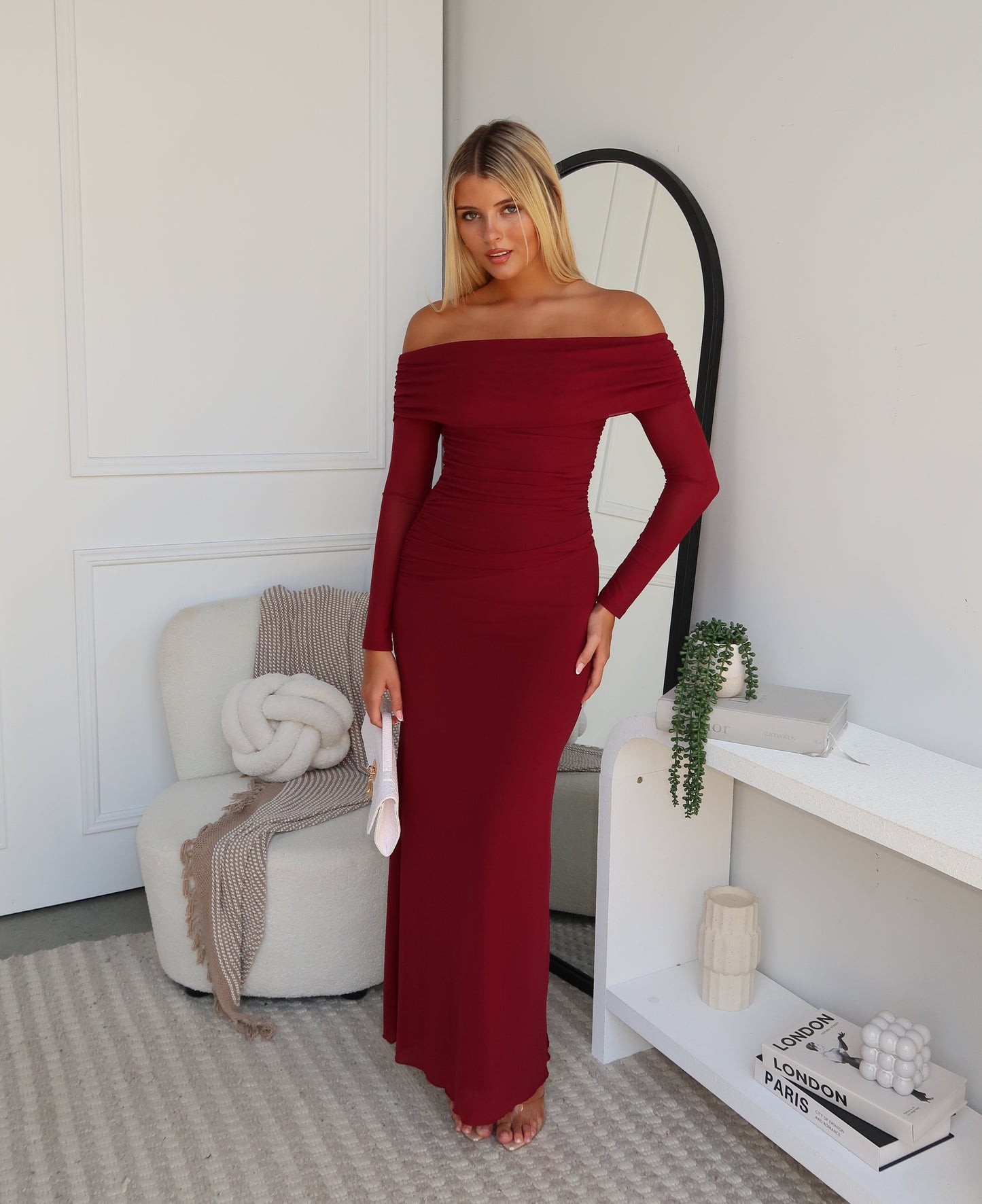 ARIA OFF SHOULDER MAXI - WINE