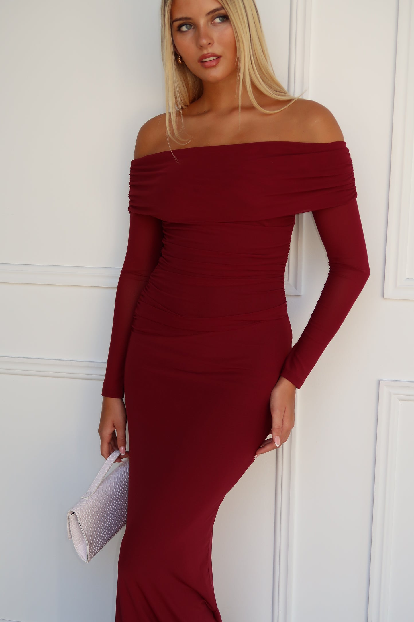 ARIA OFF SHOULDER MAXI - WINE
