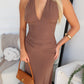 NYREE HALTER MAXI DRESS - CHOCOLATE