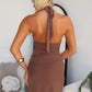 NYREE HALTER MAXI DRESS - CHOCOLATE