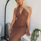 NYREE HALTER MAXI DRESS - CHOCOLATE