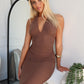 NYREE HALTER MAXI DRESS - CHOCOLATE