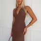 NYREE HALTER MAXI DRESS - CHOCOLATE