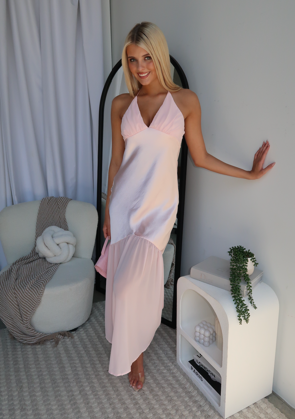 AVANT SATIN MAXI DRESS - BABY PINK