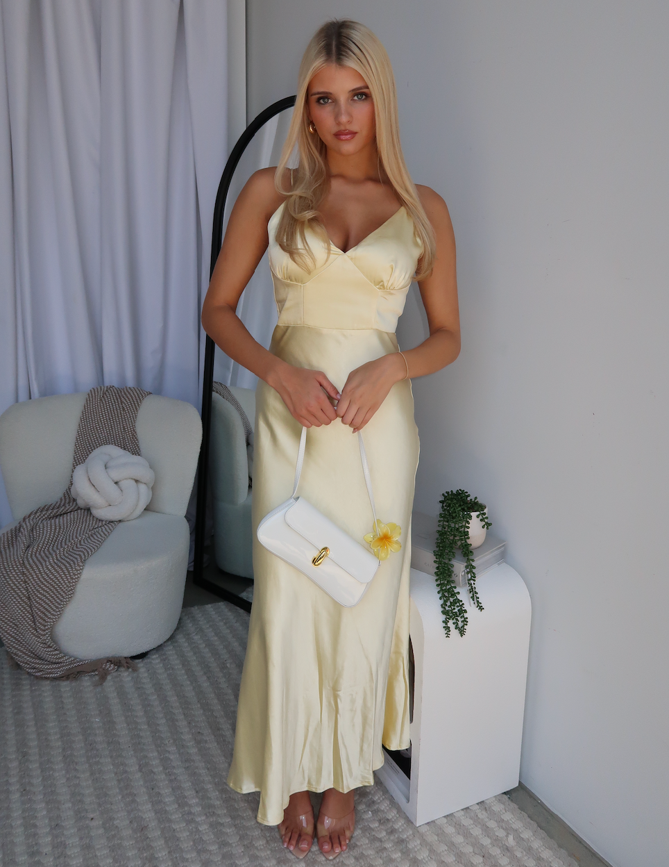 MARIAH SATIN MAXI DRESS - LEMON