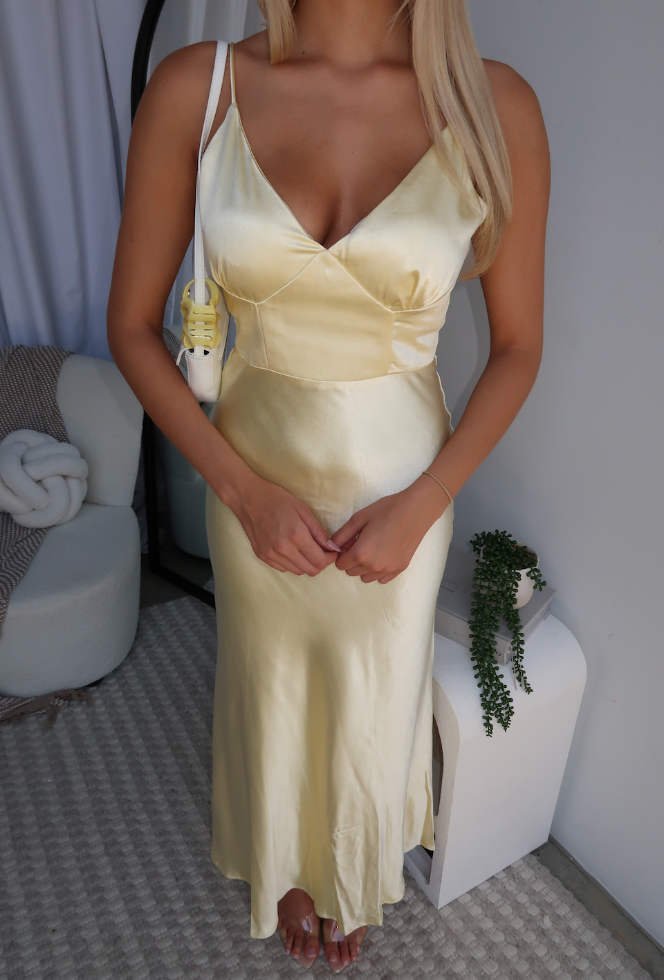 MARIAH SATIN MAXI DRESS - LEMON