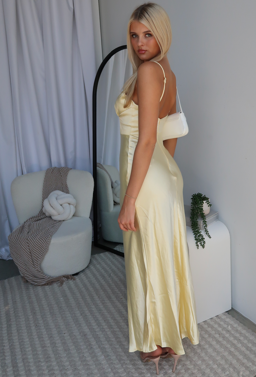 MARIAH SATIN MAXI DRESS - LEMON