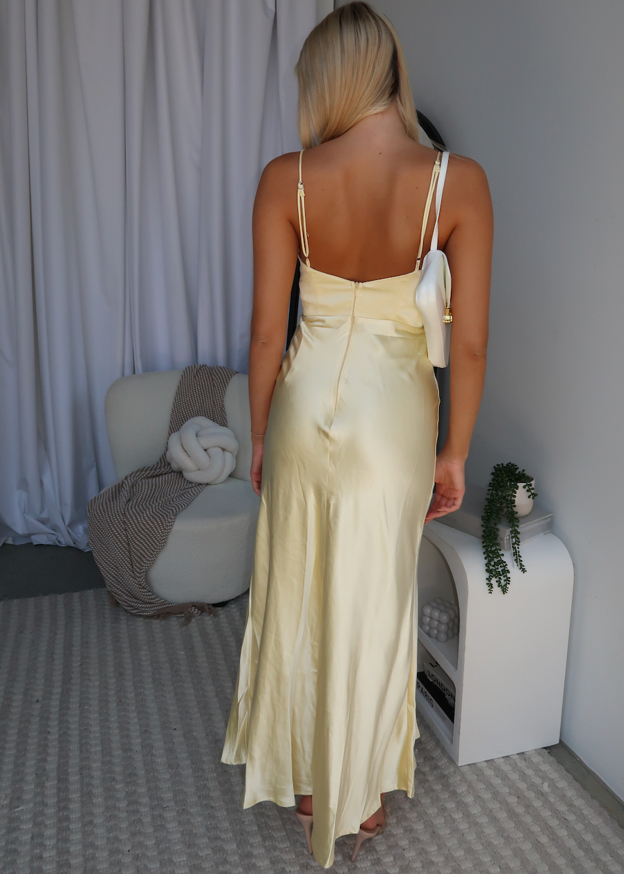 MARIAH SATIN MAXI DRESS - LEMON