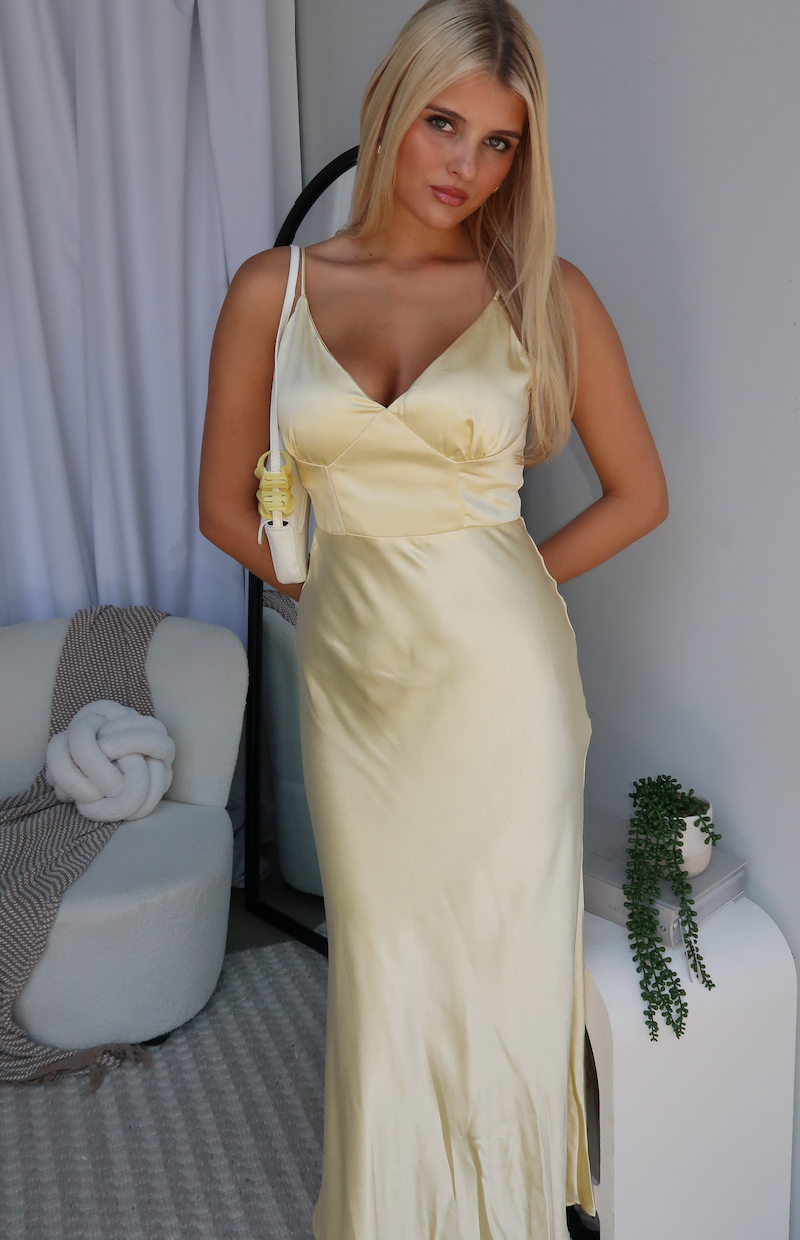 MARIAH SATIN MAXI DRESS - LEMON