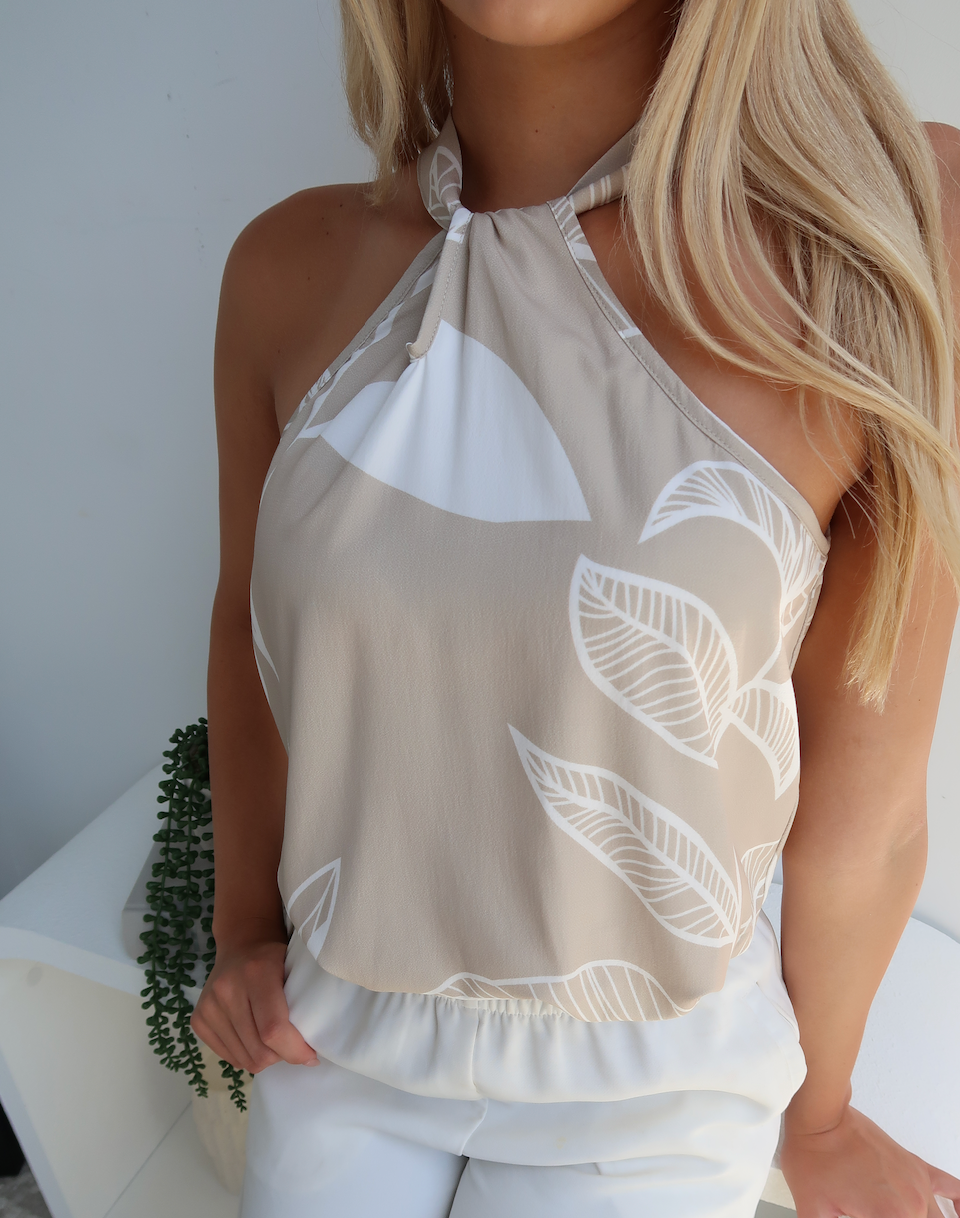 CORRINE TOP - BEIGE PRINT