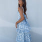 blue floral maxi dress wedding birthday tie up back summer 