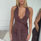 TYLA HALTER MAXI DRESS - CHOCOLATE