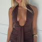 BRYSON HALTER MAXI DRESS - CHOCOLATE
